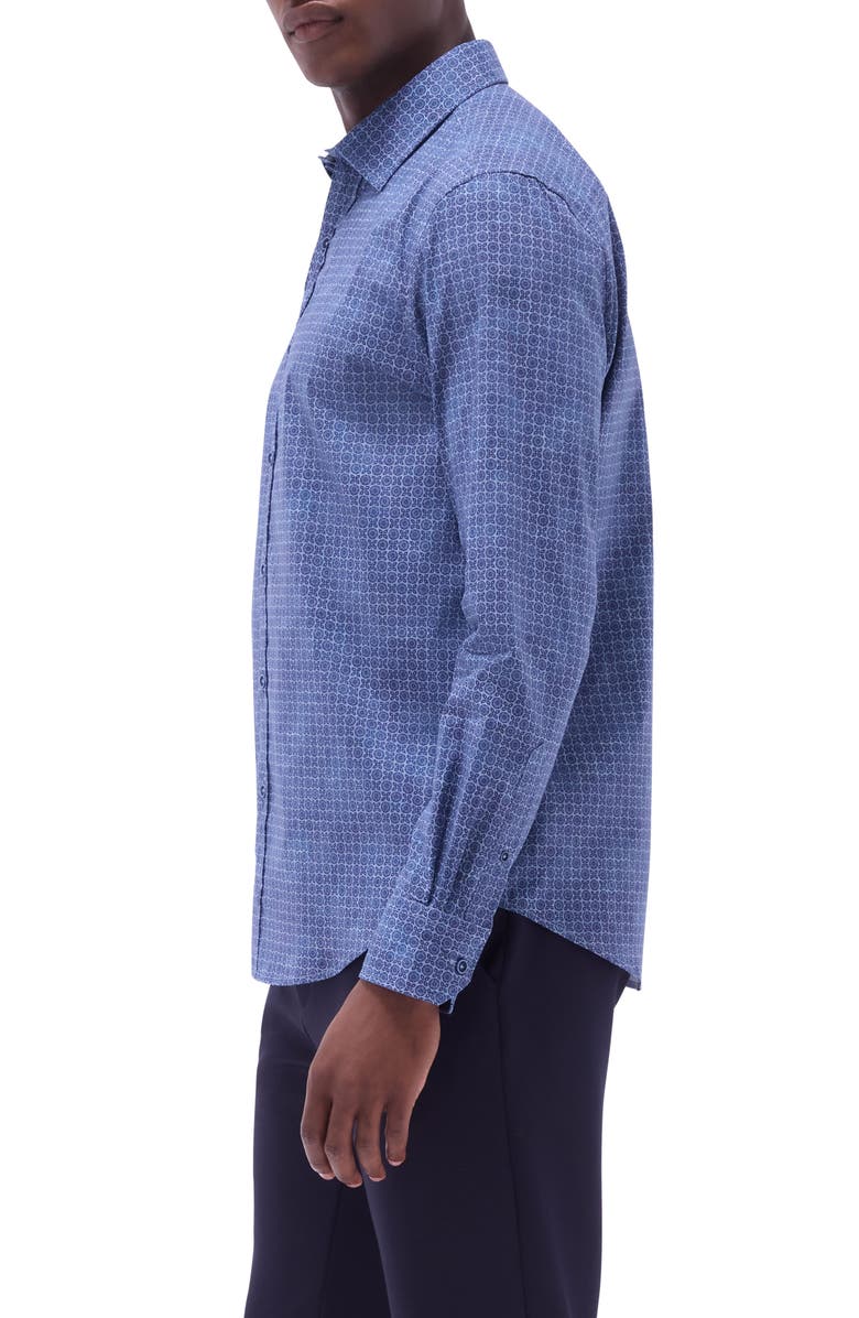 Bugatchi Julian Shaped Fit Stretch Cotton Button-Up Shirt, Alternate, color, Indigo