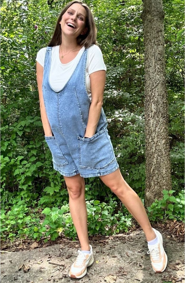 PinkBlush Denim Scoop Neck Short Overall, Alternate, color, Light Blue