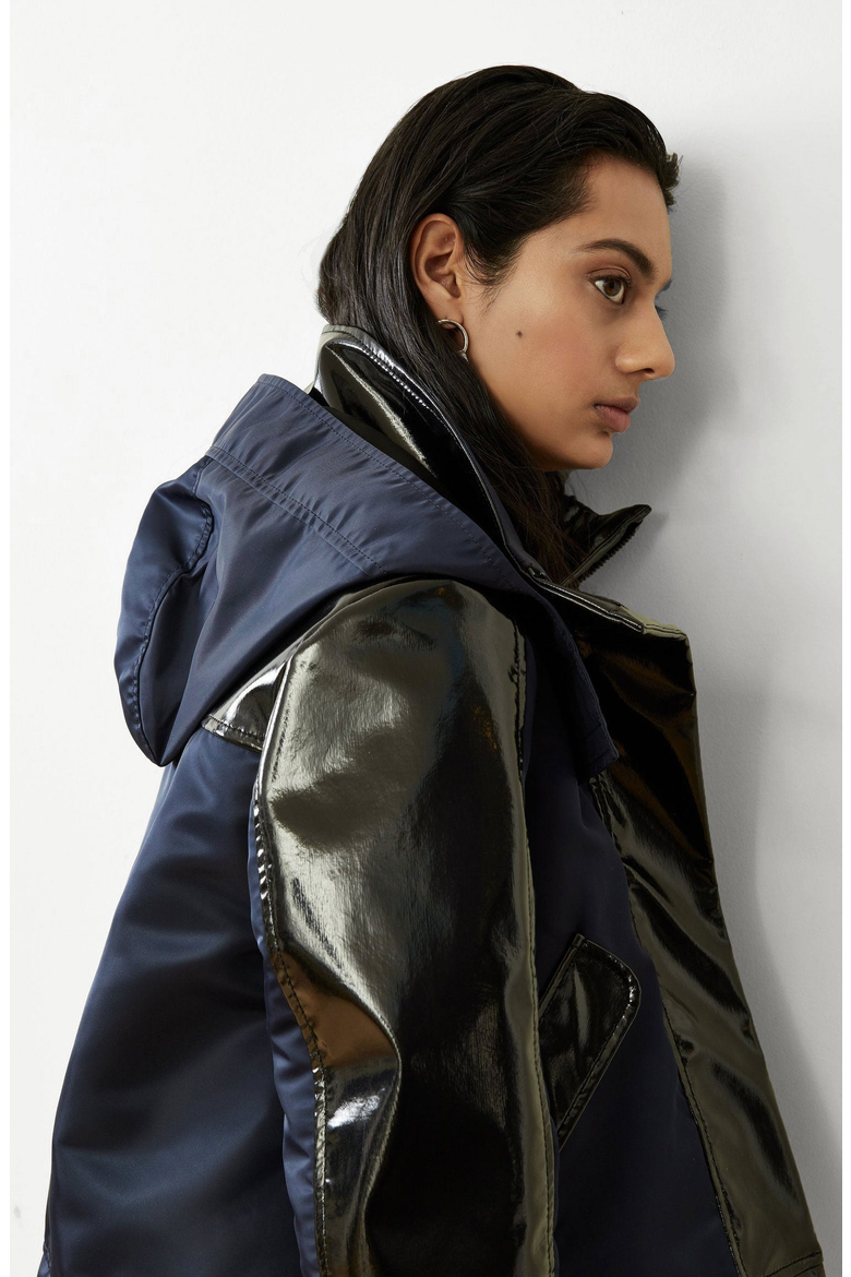 Water-Resistant Cropped Raincoat, Alternate, color, Navy / Black