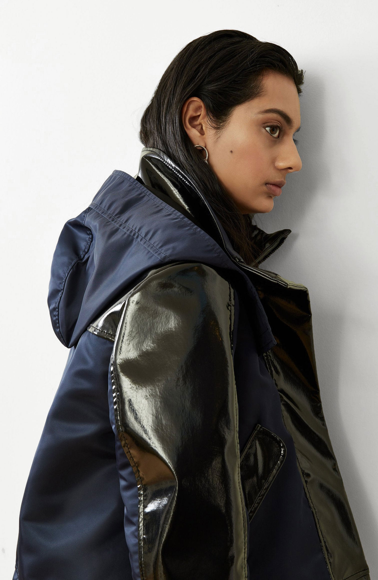 CAALO Water-Resistant Cropped Raincoat, Alternate, color, Navy / Black