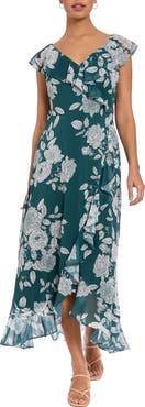 London Times Ruffle Wrap Maxi Dress