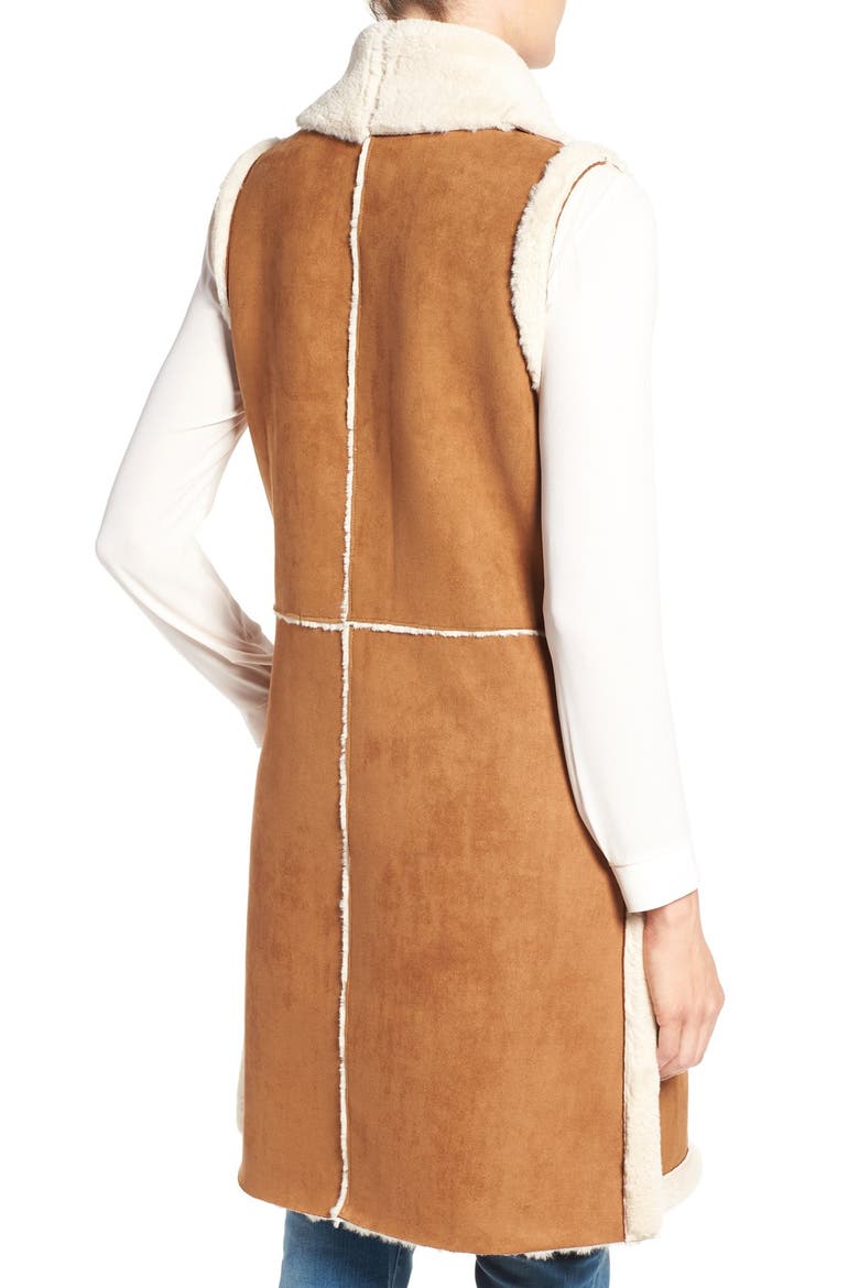 Long Faux Shearling Vest, Alternate, color, COGNAC