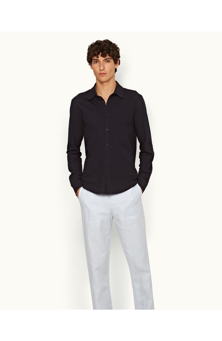 Orlebar Brown Giles Pique Classic Collar Cotton Pique Shirt, Main, color, Night Iris