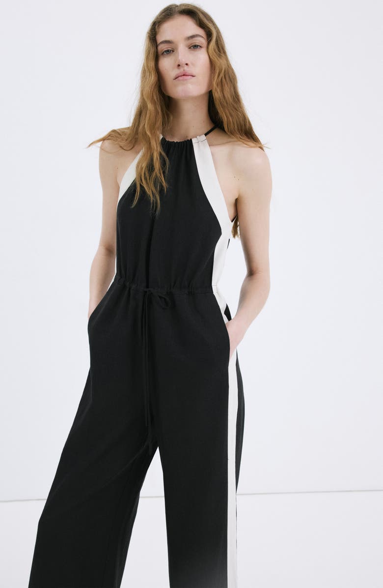 MANGO Wide Leg Halter Jumpsuit, Alternate, color,