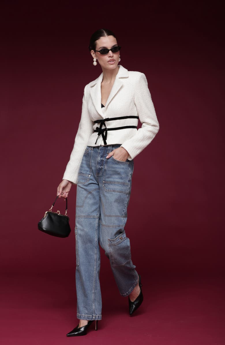 Avec Les Filles Bow Tweed Crop Jacket, Alternate, color, Ivory