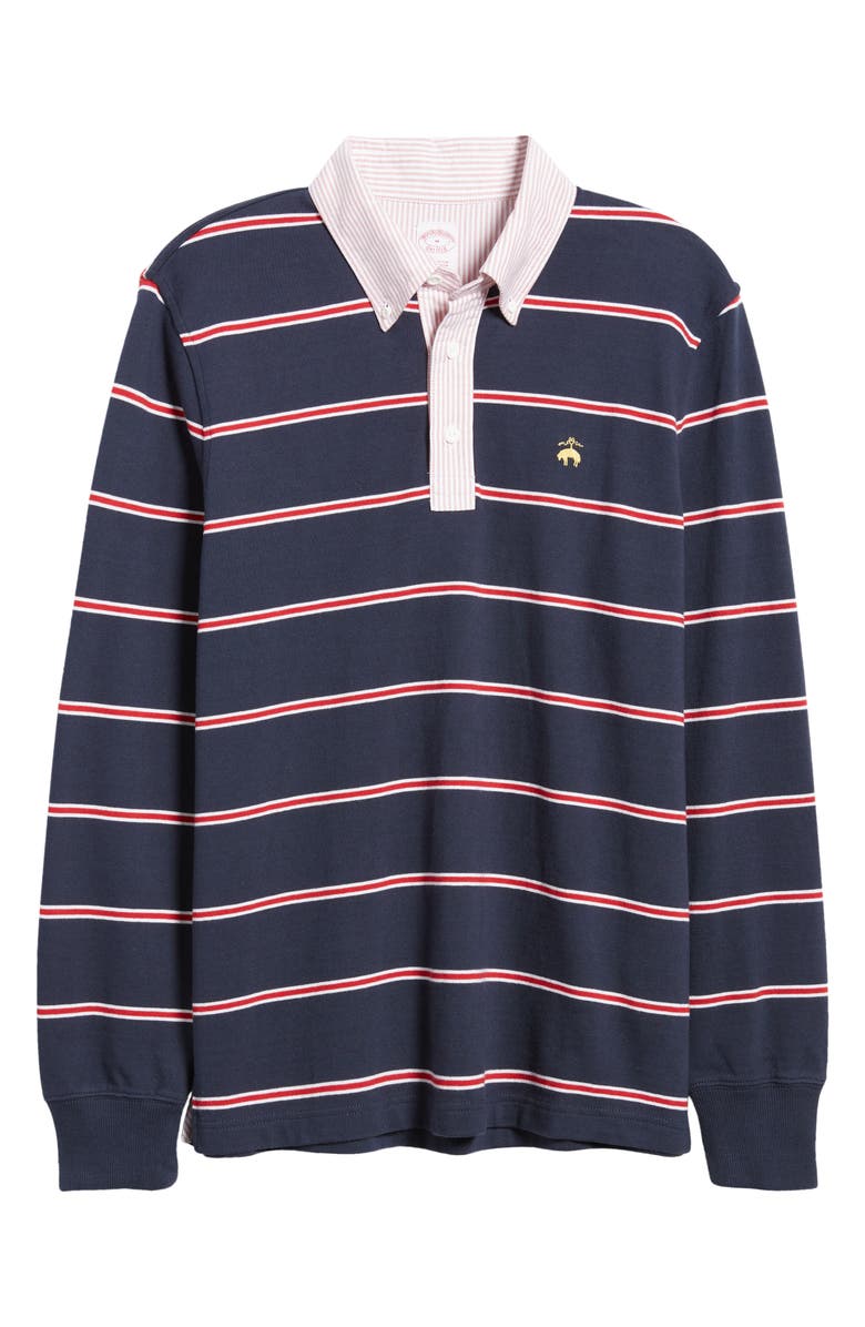 Brooks Brothers Stripe Button-Down Cotton Rugby Shirt, Alternate, color, 