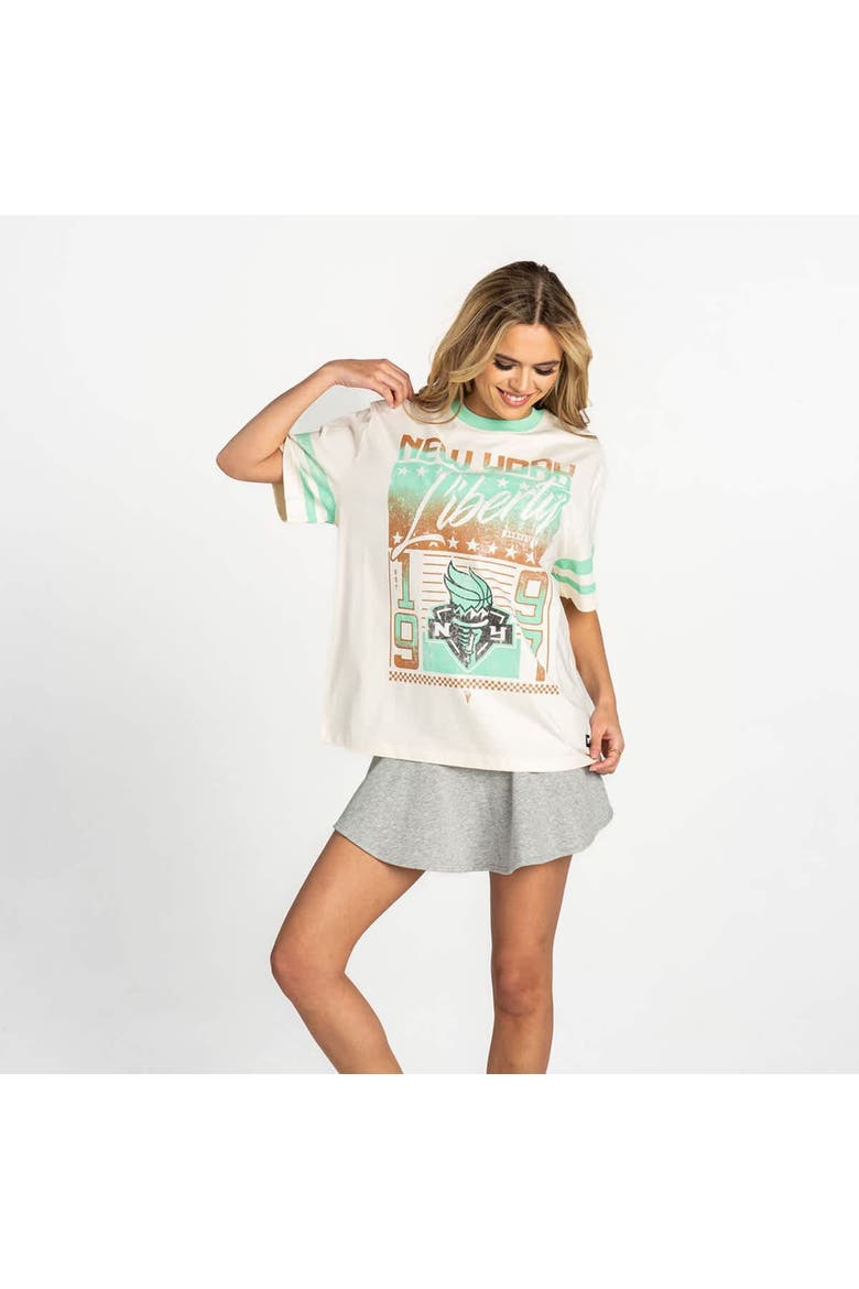 Women's The Wild Collective White New York Liberty Vintage Drop-Shoulder Oversized T-Shirt, Alternate, color, White