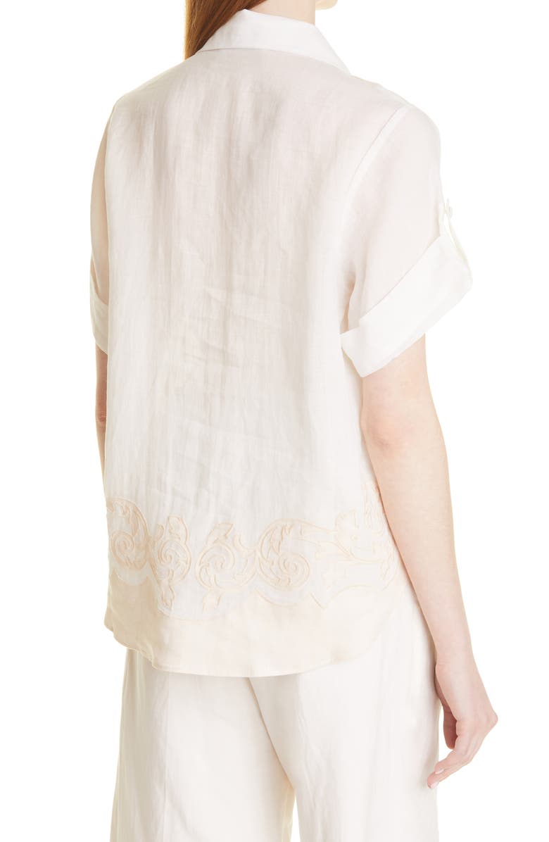 ALEMAIS Burning Love Linen Appliqué Ramie Short Sleeve Shirt, Alternate, color,