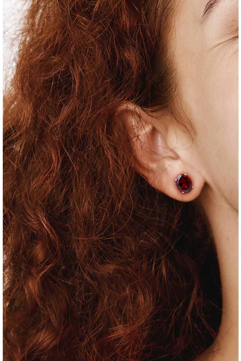 Oval Garnet Solitaire Pendant Necklace & Stud Earrings Set, Alternate, color, RED