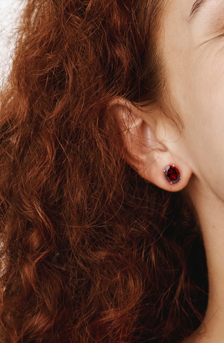 DELMAR Oval Garnet Solitaire Pendant Necklace & Stud Earrings Set, Alternate, color, Red