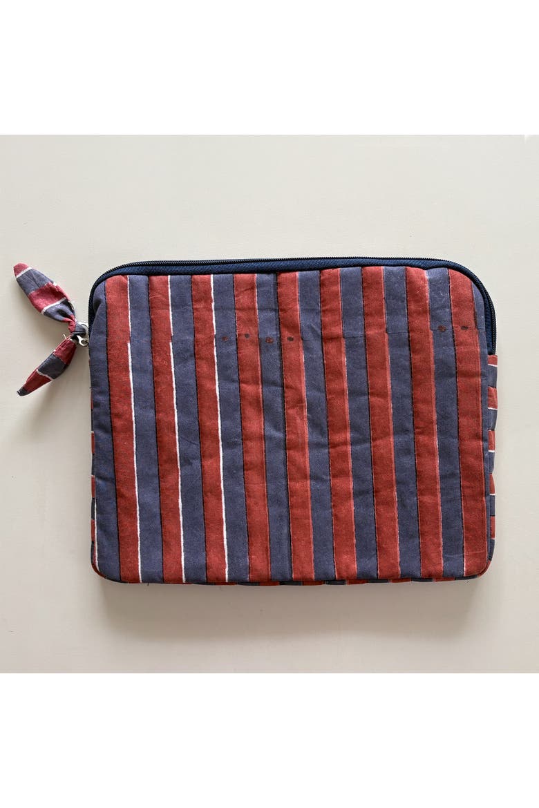 Quilted Cotton iPad Tablet Sleeve with Hand Block Print, Alternate, color, Red & Blue Stripes