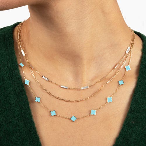The Lovery Fine Jewelry Mini Turquoise Clover Necklace In Blue