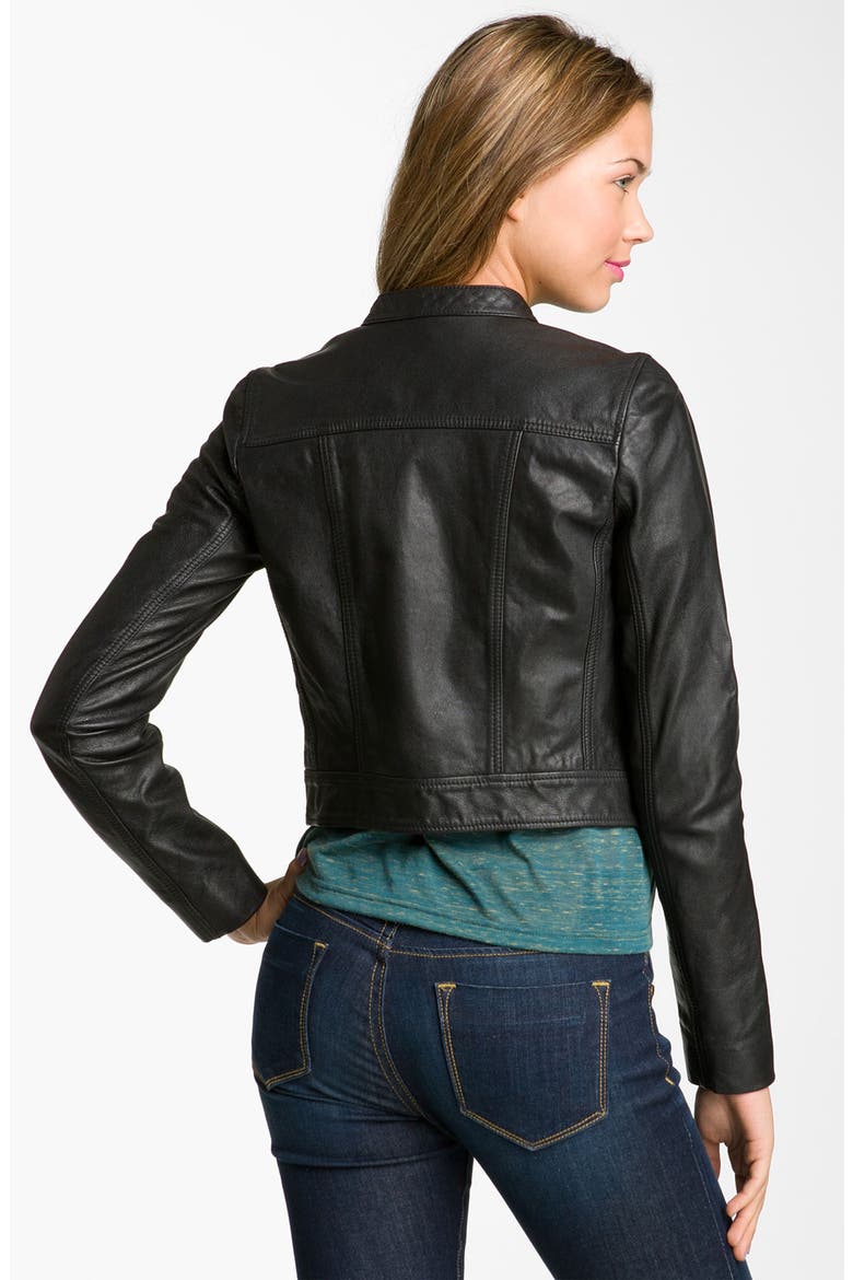 Crop Leather Biker Jacket, Alternate, color, BLACK