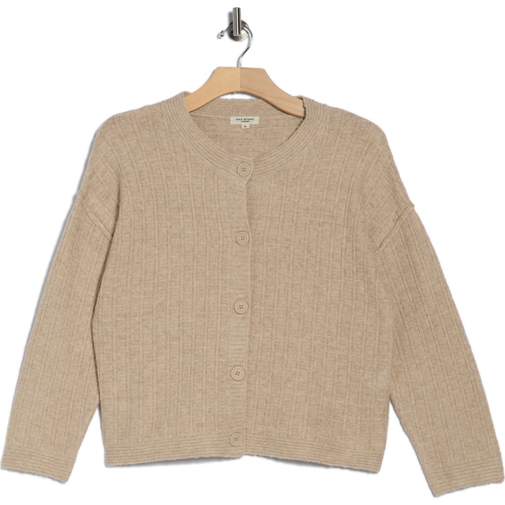 Max Studio Waffle Button Front Cardigan In Brown