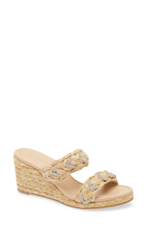 Stuart Weitzman Lana Raffia Crystal Wedge Slide Sandals In Natural