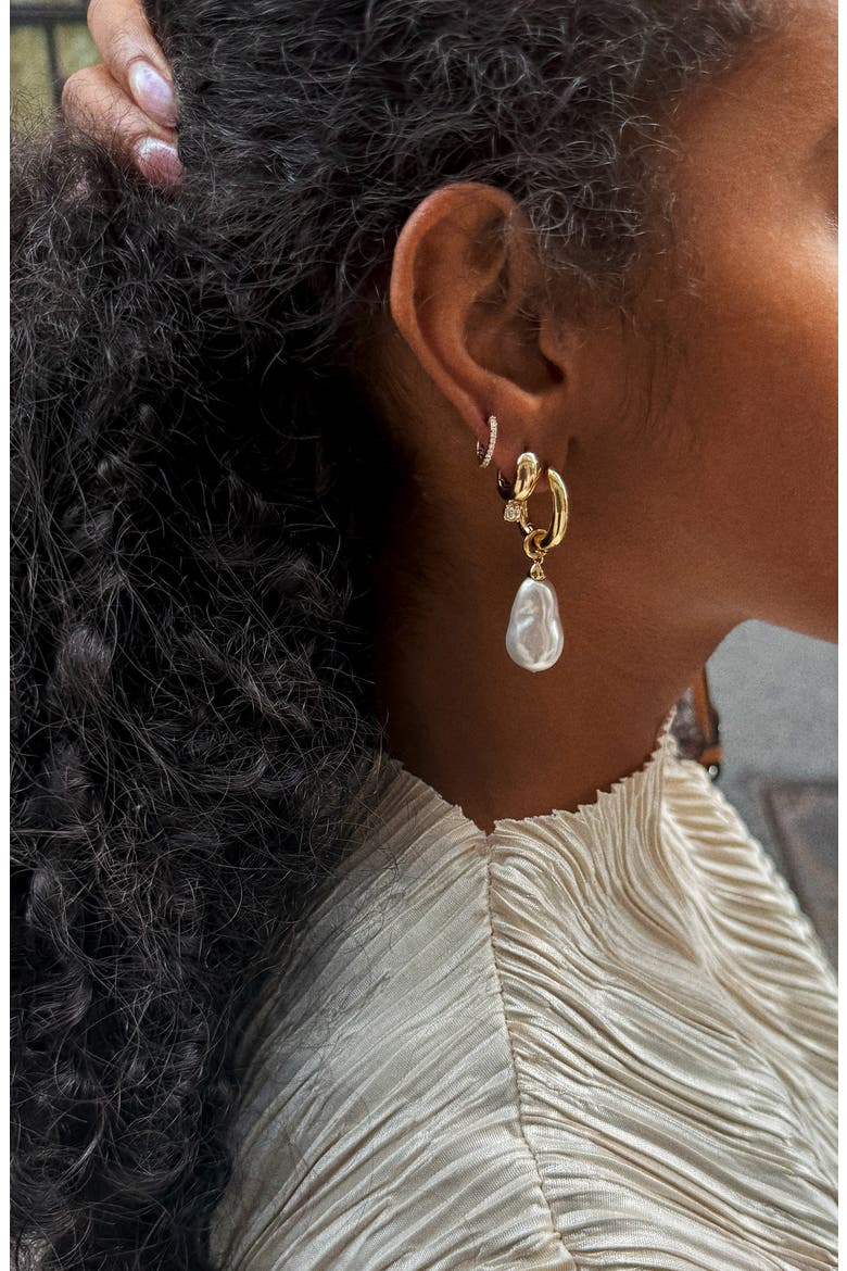 Teagan Faux Pearl Huggie Earrings, Alternate, color, PEARL