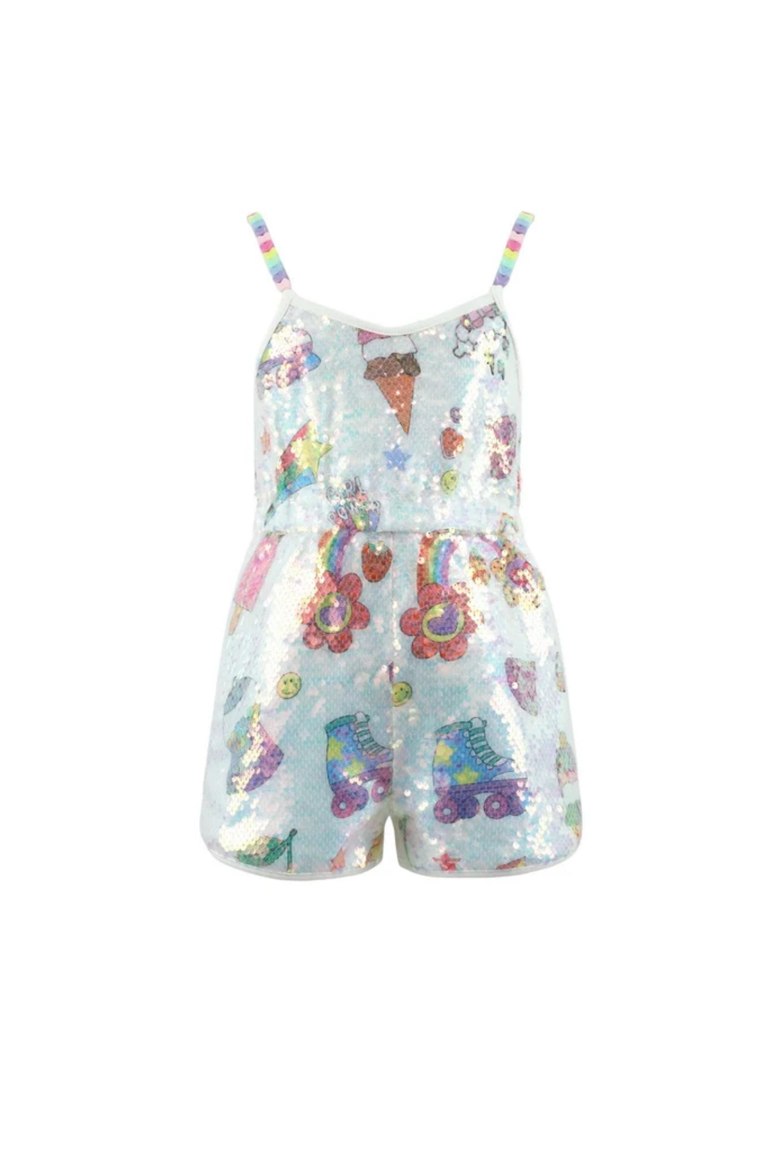 Summertime Fun Sequin Romper, Main, color, White