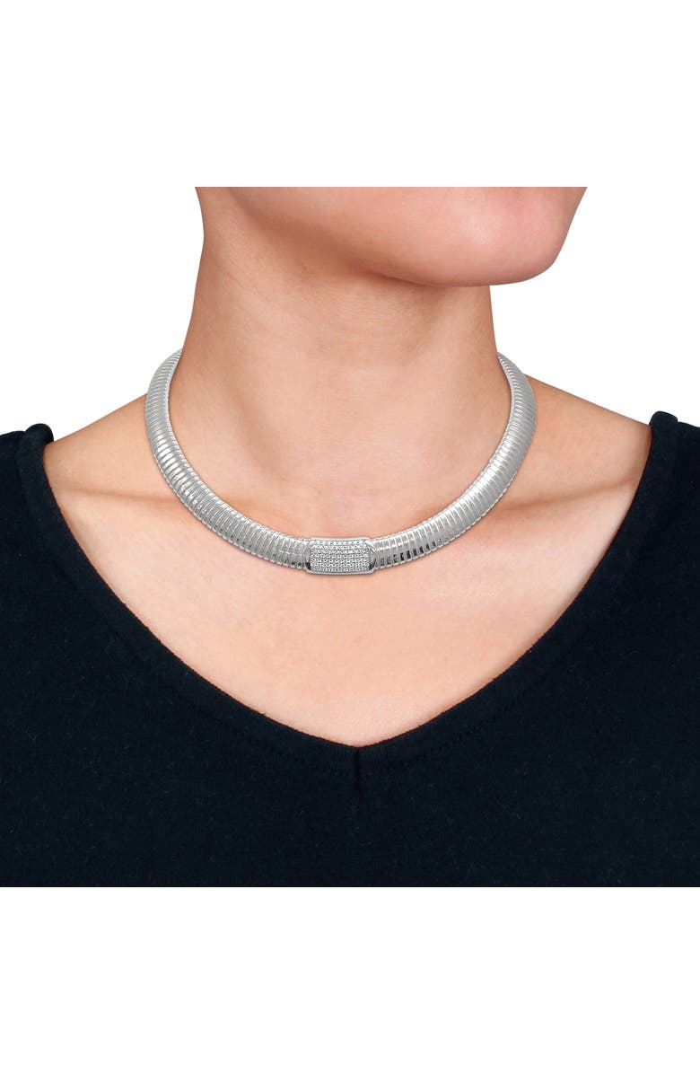 Julianna B. Cubic Zirconia Cluster Omega Necklace, Alternate, color, Sterling Silver