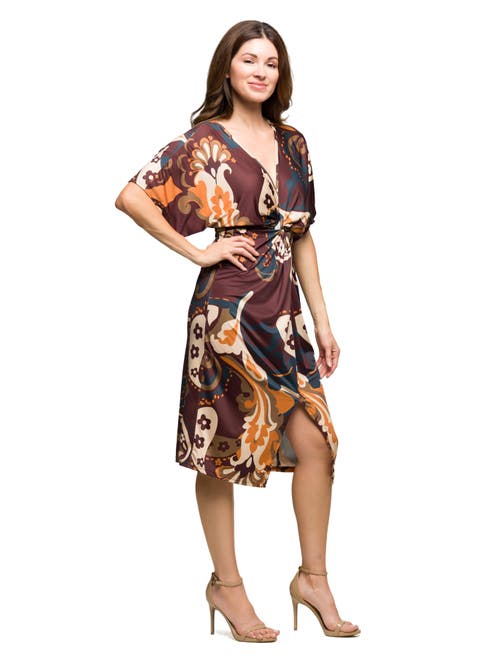24seven Comfort Apparel Short Sleeve Knot Front Midi Dress In Multi