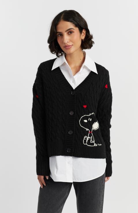 Wool Cashmere Snoopy Cable Cardigan