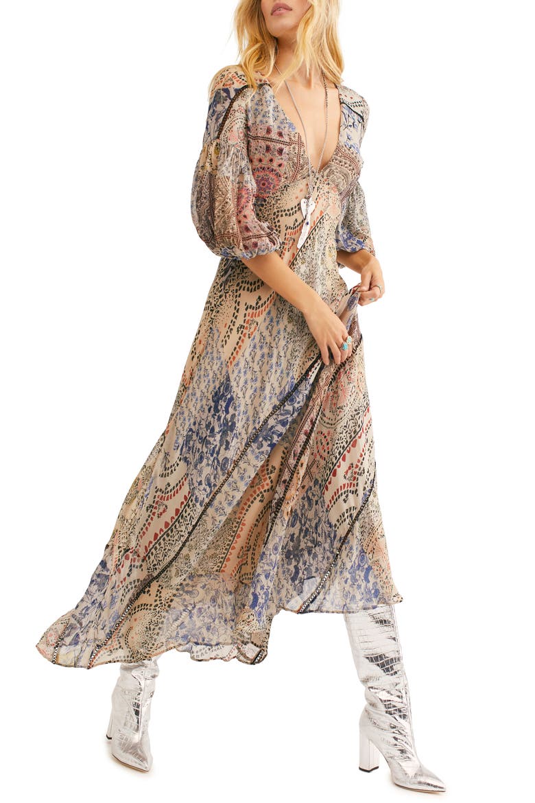 Moroccan Dream Plunge Neck Dress, Main, color, MULTI