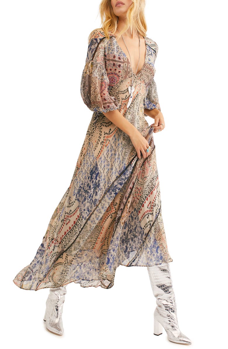 Free People Moroccan Dream Plunge Neck Dress, Main, color,