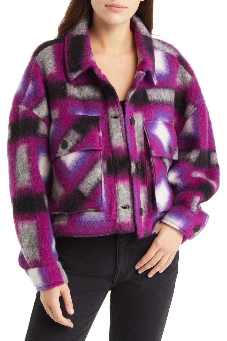 Plaid Crop Wool Blend Shacket, Main, color, LUCK FINDER