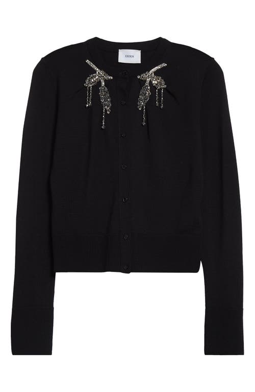 ERDEM ERDEM CRYSTAL EMBELLISHED CROP MERINO WOOL CARDIGAN 