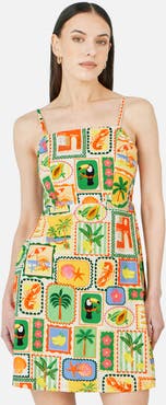 Yumi Postcard Print Mini Sun Dress