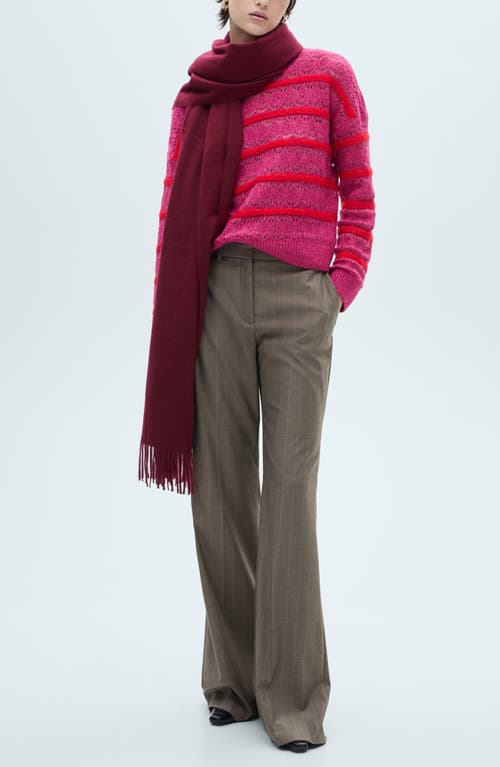 Shop Mango Textured Stripe Openwork Sweater In Pastel Pink