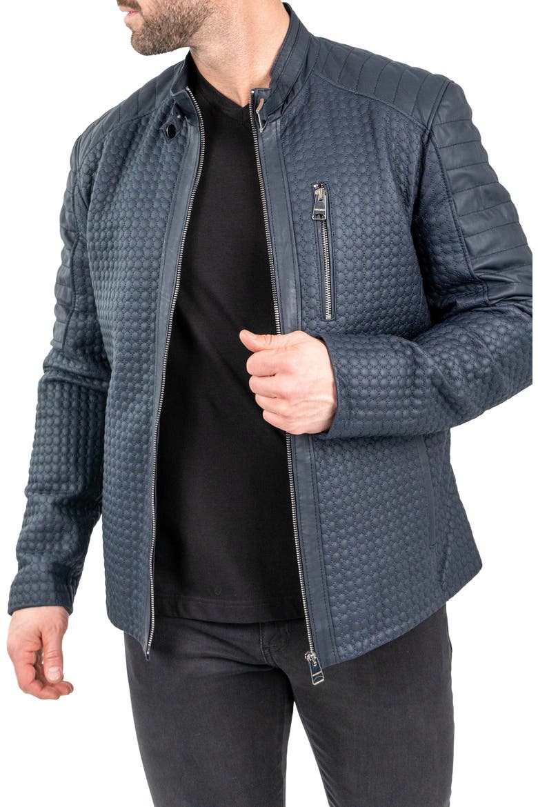 Textured Leather Jacket, Alternate, color, BLUE
