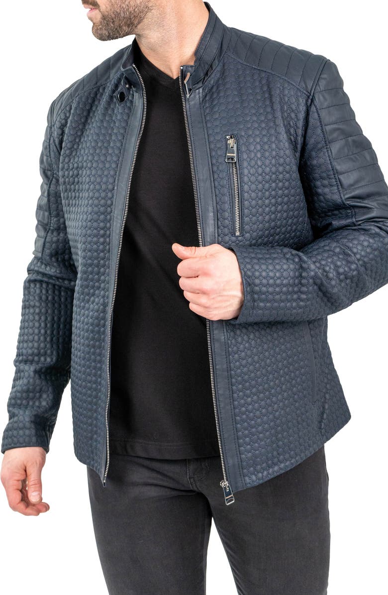 Maceoo Textured Leather Jacket, Alternate, color, Blue