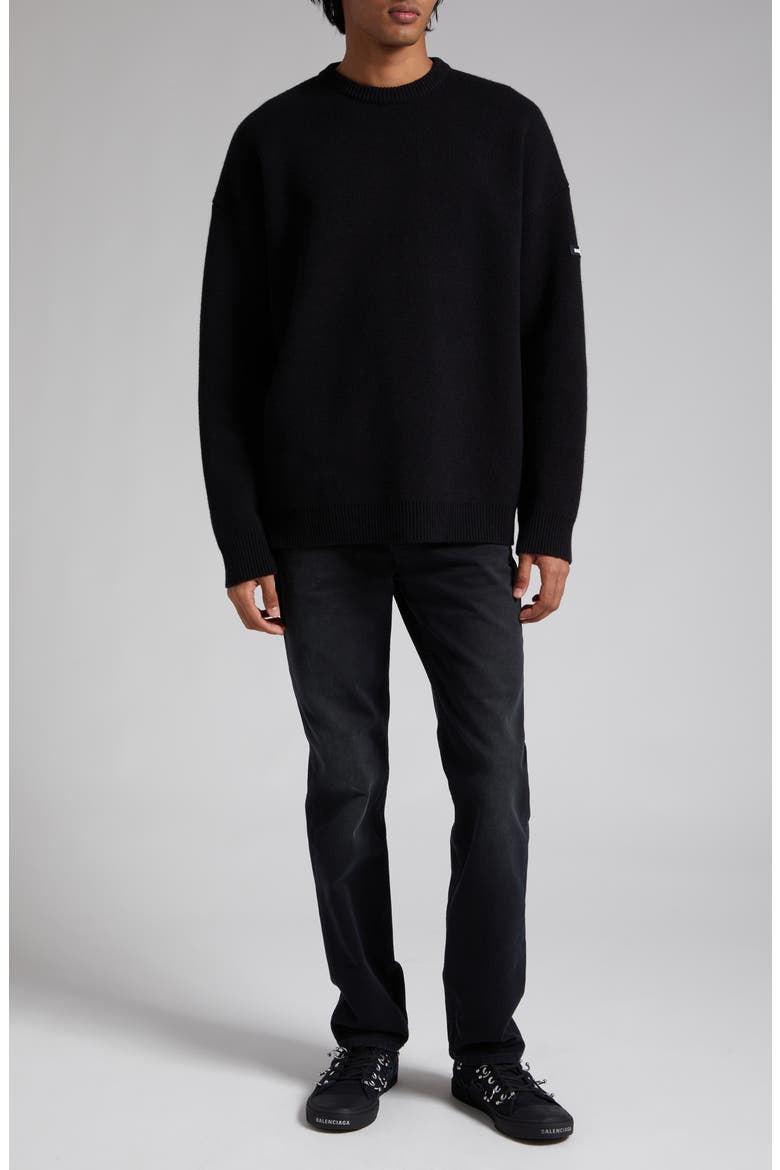 Oversize Double Face Wool Blend Crewneck Sweater, Alternate, color, BLACK