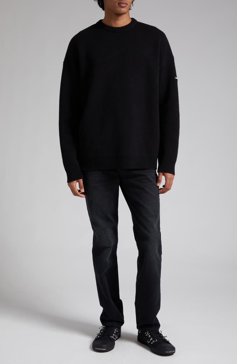 Balenciaga Oversize Double Face Wool Blend Crewneck Sweater, Alternate, color, Black