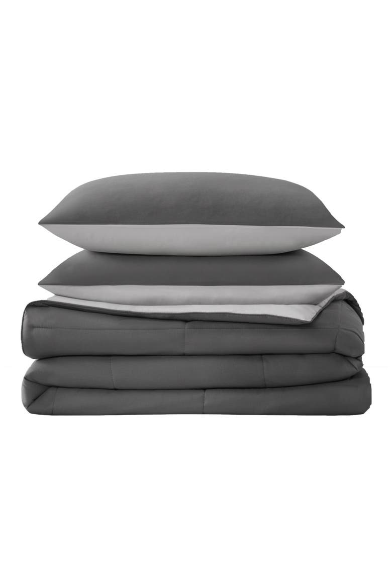 Reversible Box Stitch Comforter & Sham Set, Main, color, DARK GRAY/ LIGHT GRAY