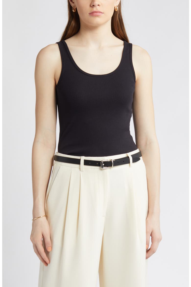 Rib Scoop Neck Cotton Tank, Main, color, BLACK