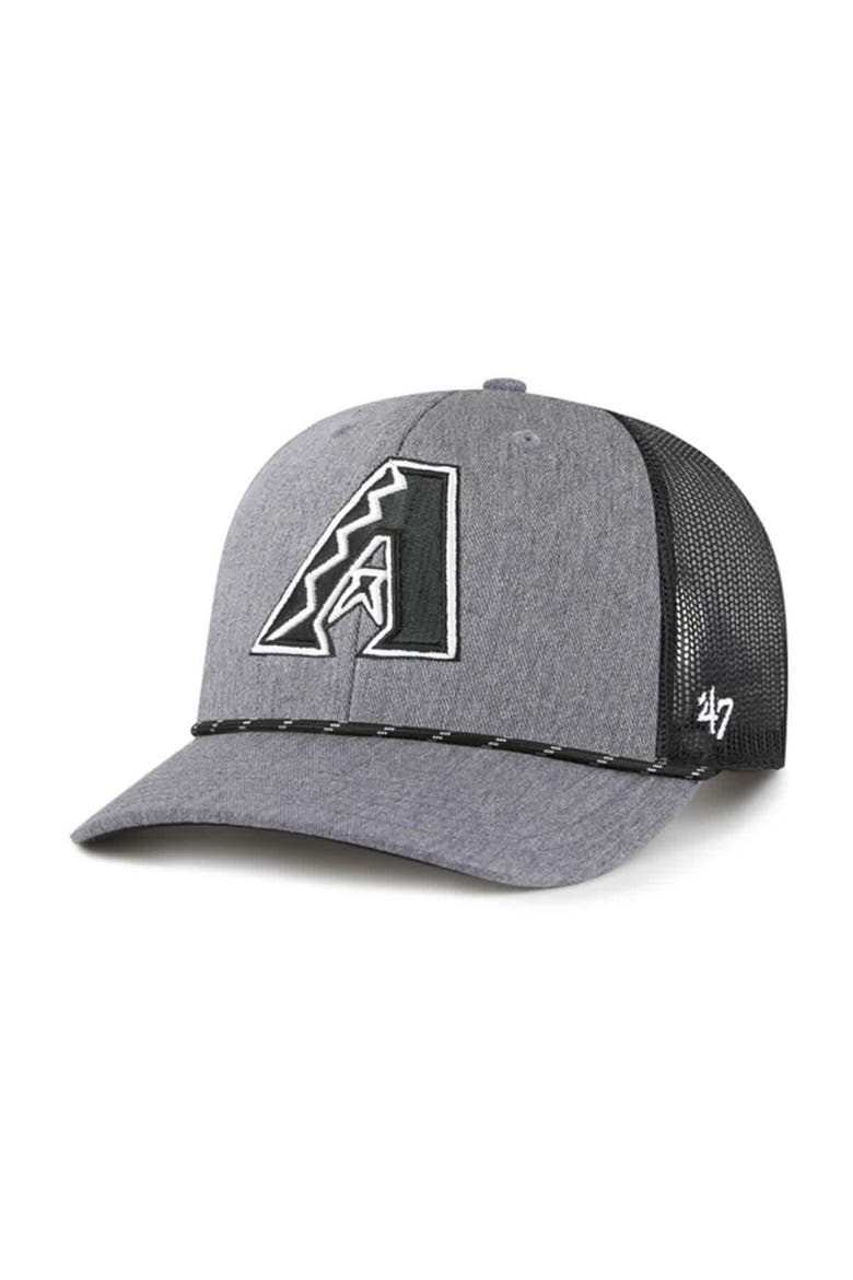 Men's '47 Charcoal Arizona Diamondbacks Carbon Rope Trucker Adjustable Hat, Main, color, Charcoal