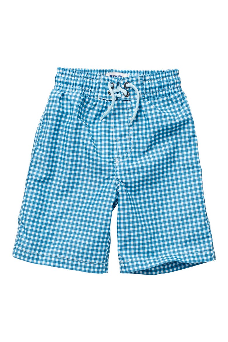 Gingham Swim Trunks, Main, color, LT. BLUE