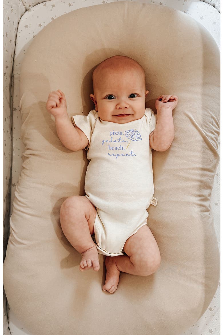Pizza Gelato Beach Organic Cotton Baby Bodysuit, Alternate, color, Natural