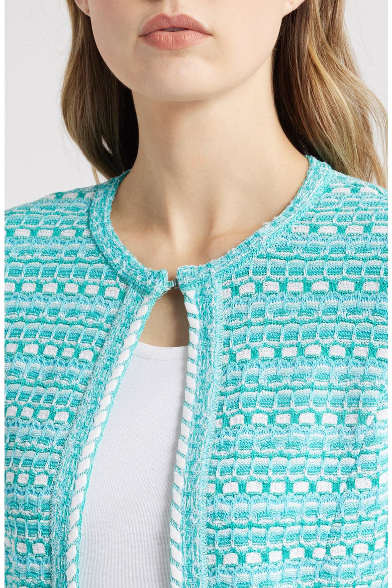 Mixed Stitch Short Sleeve Cardigan, Alternate, color, EMERALD AWE/ CALYPSO BLUE