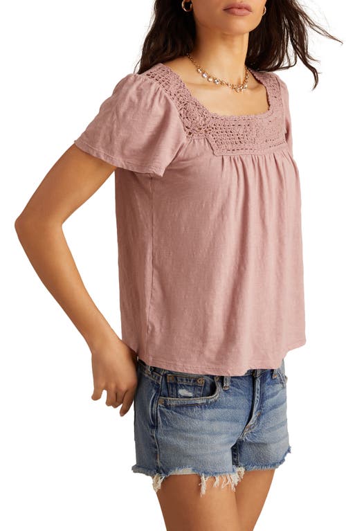Lucky Brand Open Stitch Trim Cotton Top In Multi
