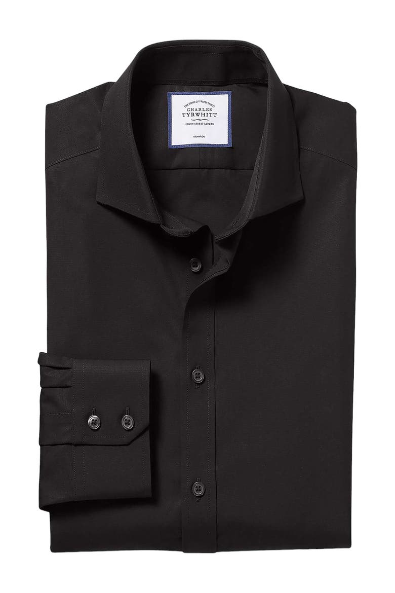 Non-Iron Poplin Cutaway Slim Fit Shirt Double Cuff, Main, color, BLACK