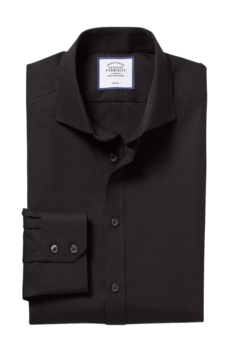 Charles Tyrwhitt Non-Iron Poplin Cutaway Slim Fit Shirt Double Cuff, Main, color, Black