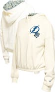 New Era Women's New Era Cream Tampa Bay Lightning Glam Game Quarter-Zip Cropped Floral Hoodie Pullover