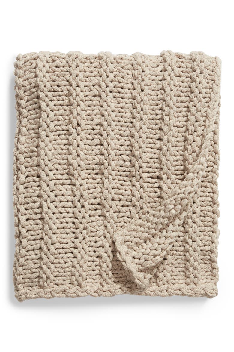 Jersey Rope Chunky Knit Throw Blanket, Main, color, GREY OWL