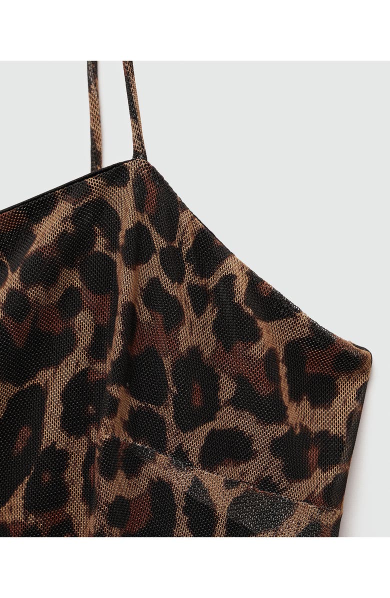 MANGO Leopard Print Mesh Minidress, Alternate, color, Medium Brown