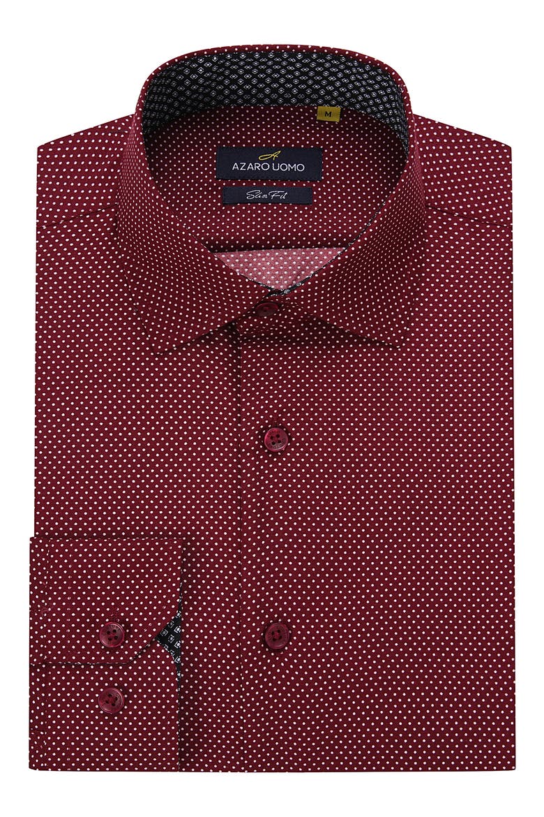 Slim Fit Dot Print Performance Button-Up Shirt, Alternate, color, BURGUNDY