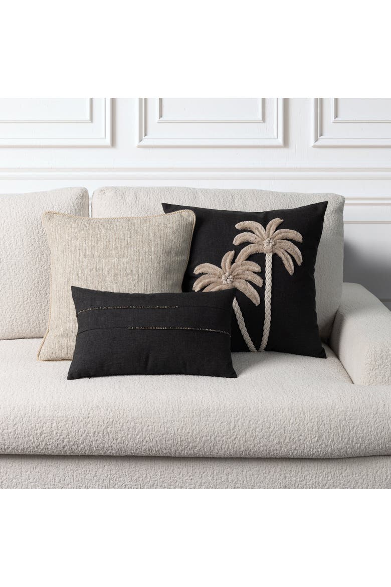 Micro Fringe Lumbar Indoor & Outdoor Woven Accent Lumbar Pillow with chenille accents, Alternate, color, Carbon