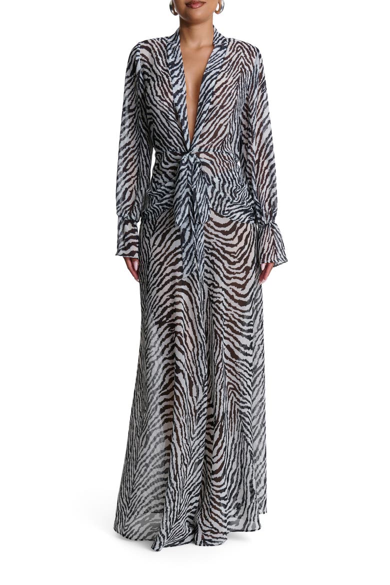 Chiffon A-Line Maxi Skirt, Alternate, color, ZEBRA WHITE/ BLACK