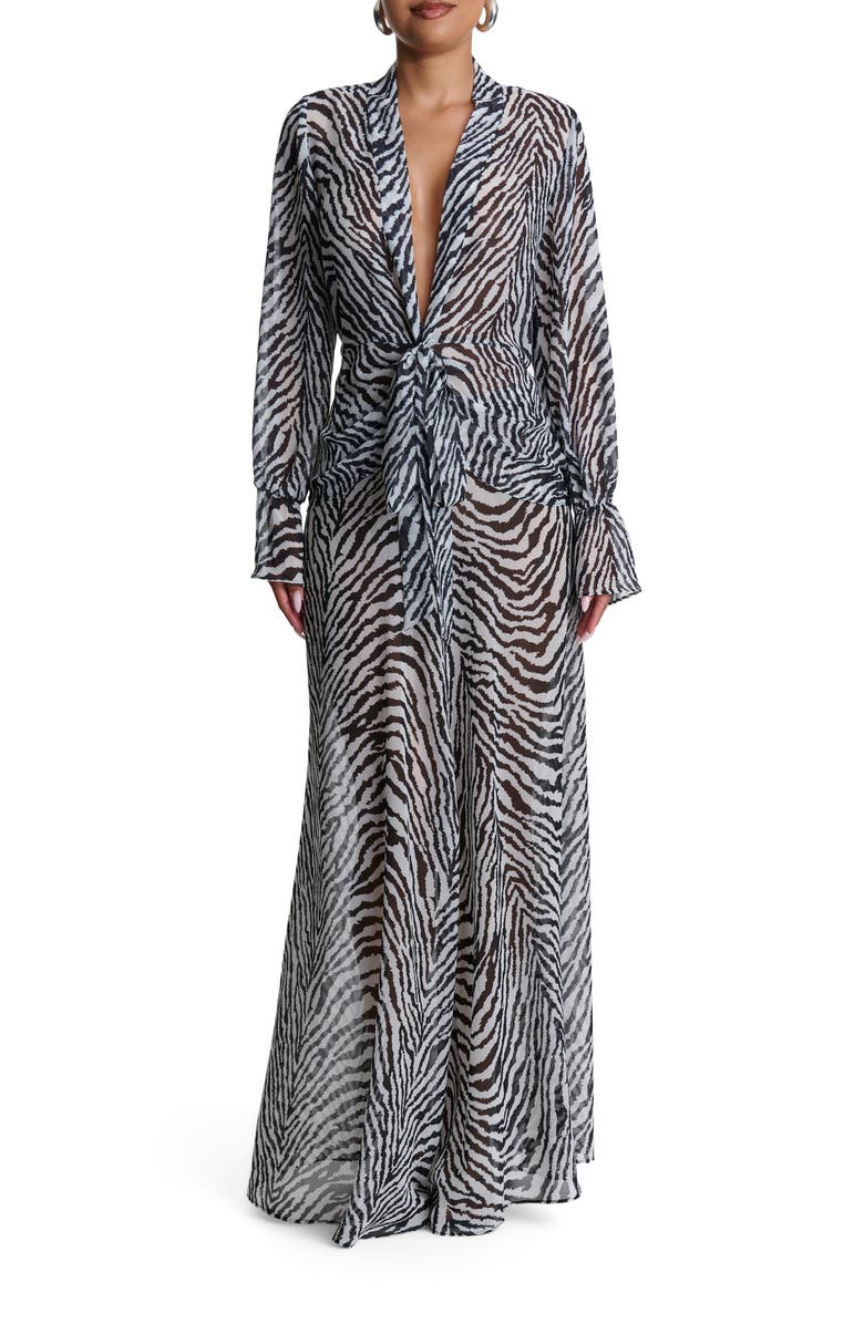 Naked Wardrobe Chiffon A-Line Maxi Skirt, Alternate, color, Zebra White/ Black